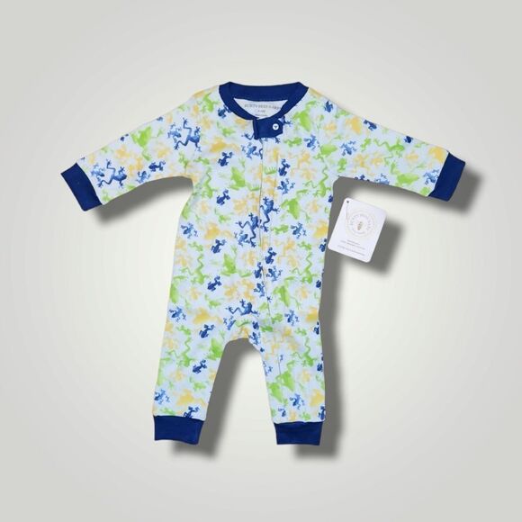Burt's Bees blue and green frog sleeper size 3-6 months New! - Picture 1 of 6